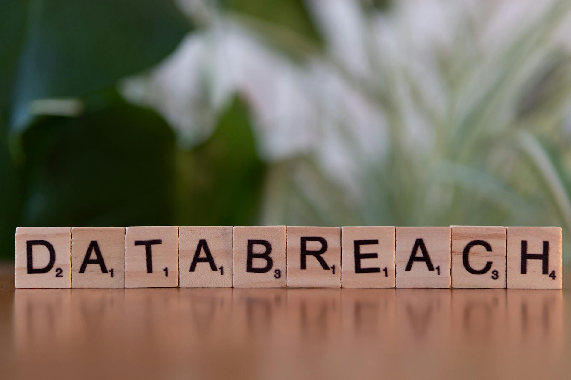 Zbliżenie na kostki Scrabble układające się w napis data breach